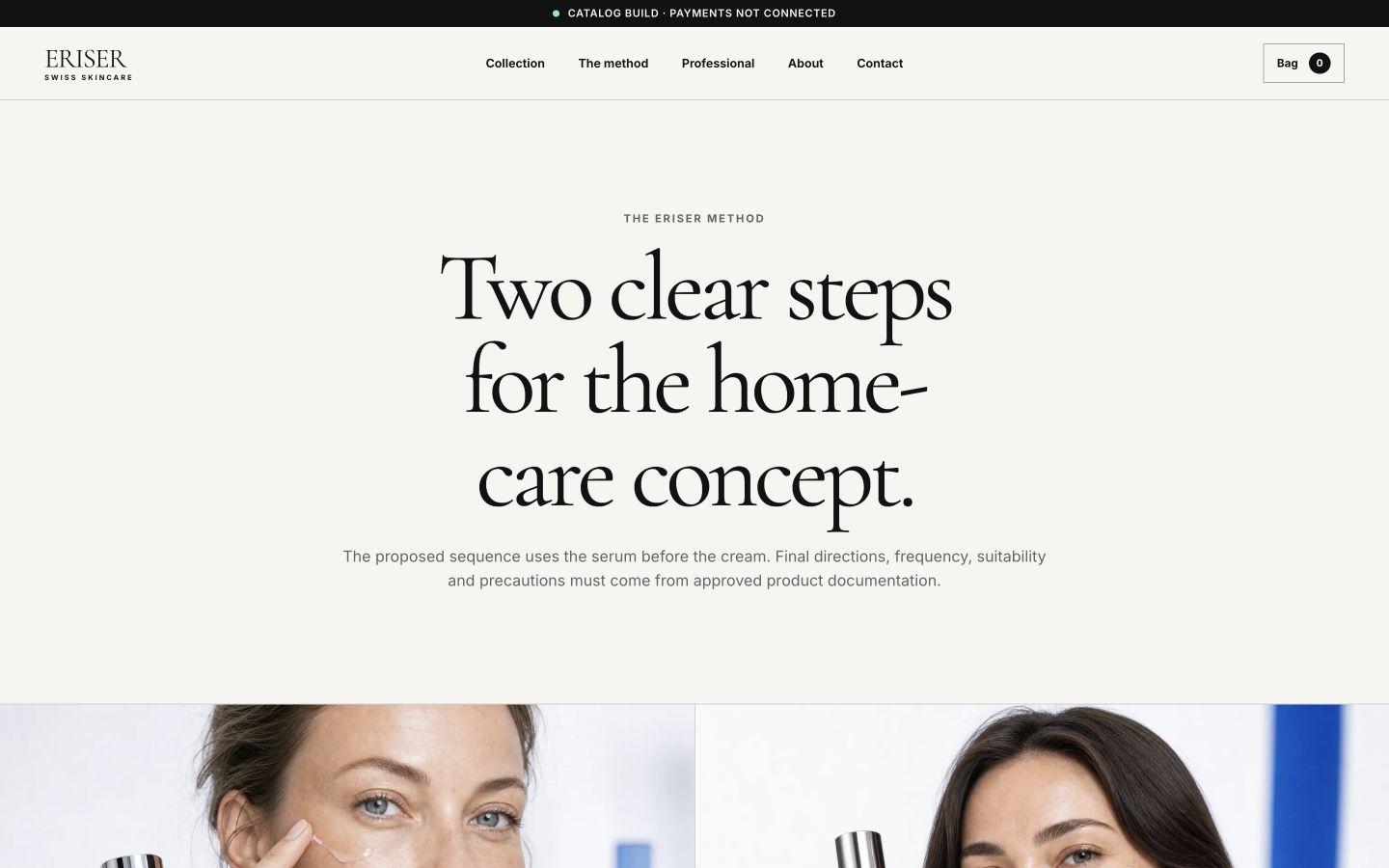 ERISER method page presenting the two-step home-care concept in an editorial layout.